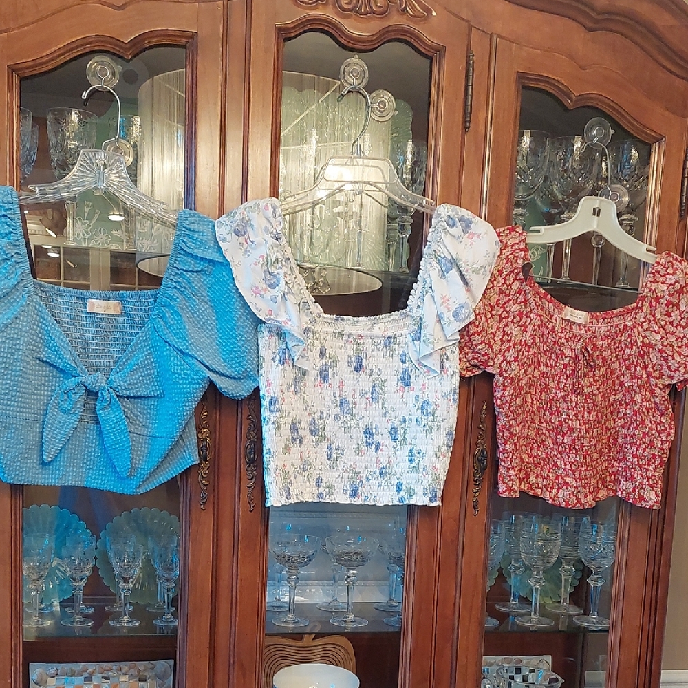 Altar'd State Blue, White & Red Floral Crop Top Trio